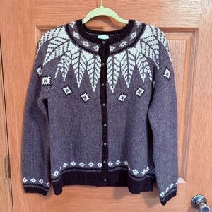 J Jill Fair Isle Cardigan Sweater Womens Small brown off white wool blend